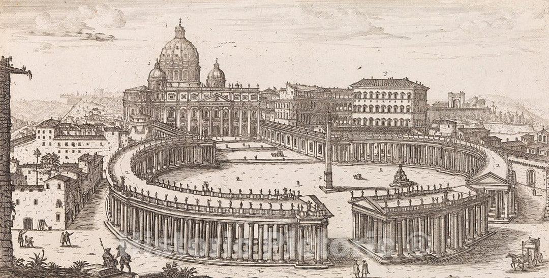 Art Print : Giovanni Battista Falda - Piazza e Portici della Basilica Vaticana from: Il Nuovo Teatro delle Fabbriche : Vintage Wall Art