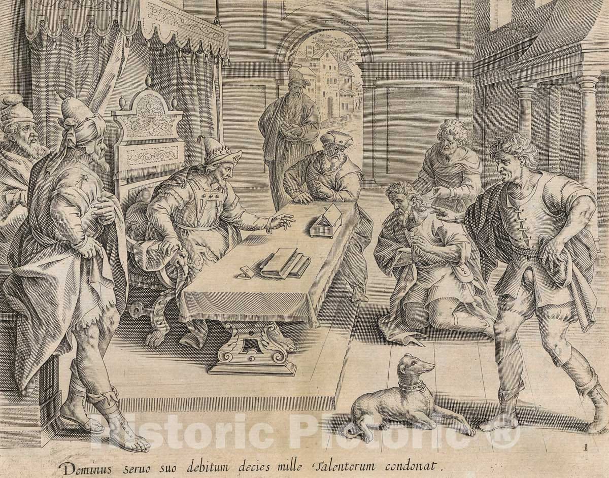 Art Print : Gerard de Jode - The King Cancelling his Servant's Debt, from the Parable of the Unmerciful Servant : Vintage Wall Art