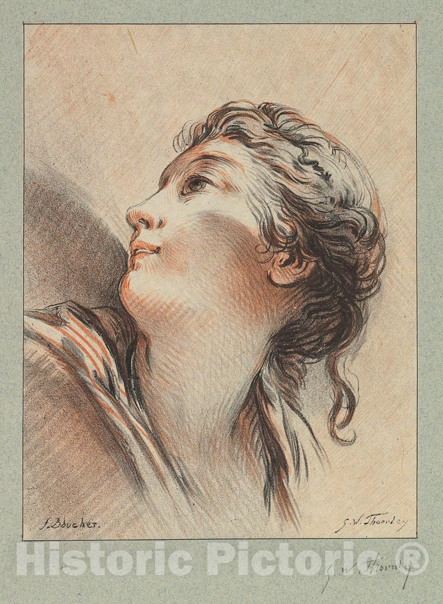 Art Print : George William Thornley - Head of a Woman Looking Toward the Left and Upward : Vintage Wall Art