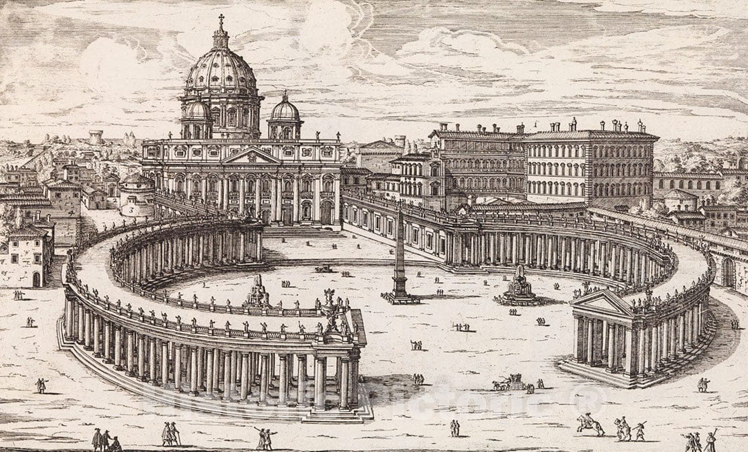 Art Print : Giovanni Battista Falda - Veduta di Tutta la Basilica Vaticana in Prospettiva di Rome Moderna : Vintage Wall Art