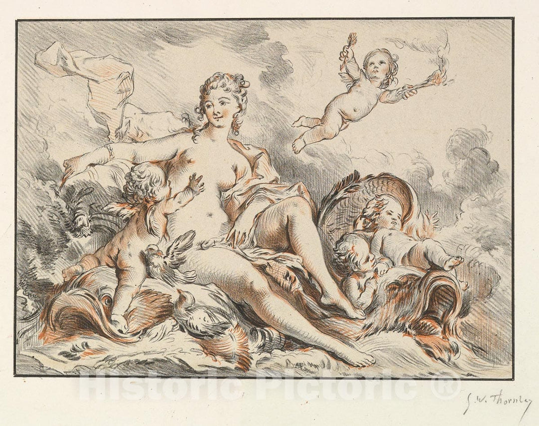 Art Print : George William Thornley - Woman Seated with Four Putti : Vintage Wall Art