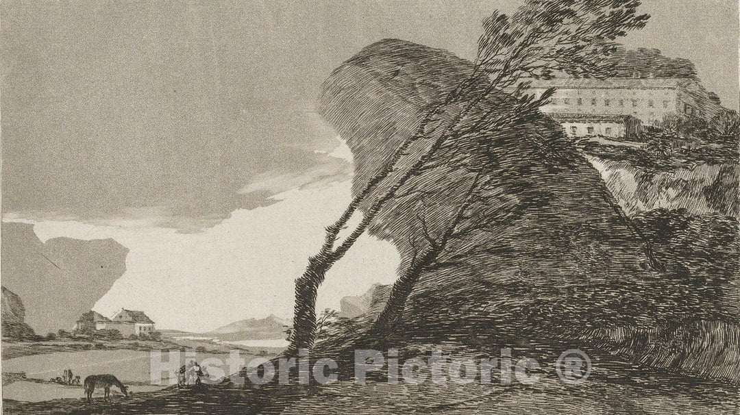 Art Print : Goya - Landscape with buildings and trees : Vintage Wall Art