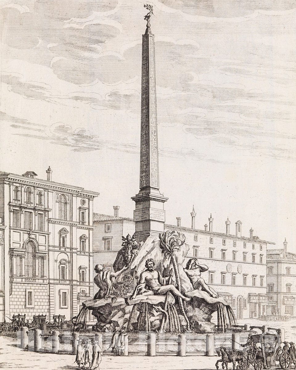 Art Print : Giovanni Battista Falda - Fontana dei Quattro Fiumi. From 'La Fontane di Roma nelle Piazze e Luoghi Publici. : Vintage Wall Art