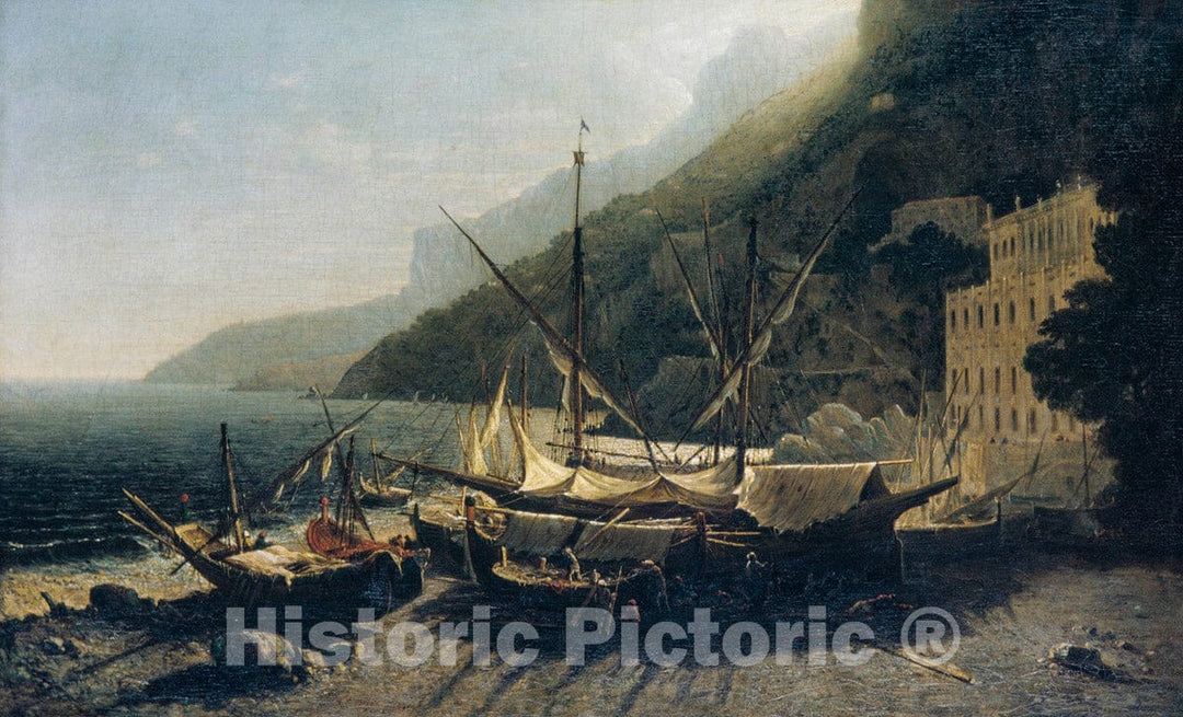 Art Print : George Loring Brown - View at Amalfi, Bay of Salerno : Vintage Wall Art