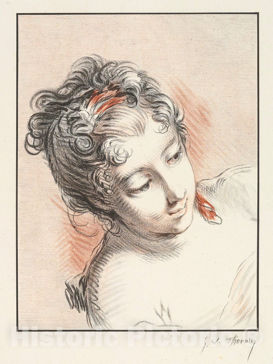 Art Print : George William Thornley - Head of a Woman Looking Downward : Vintage Wall Art