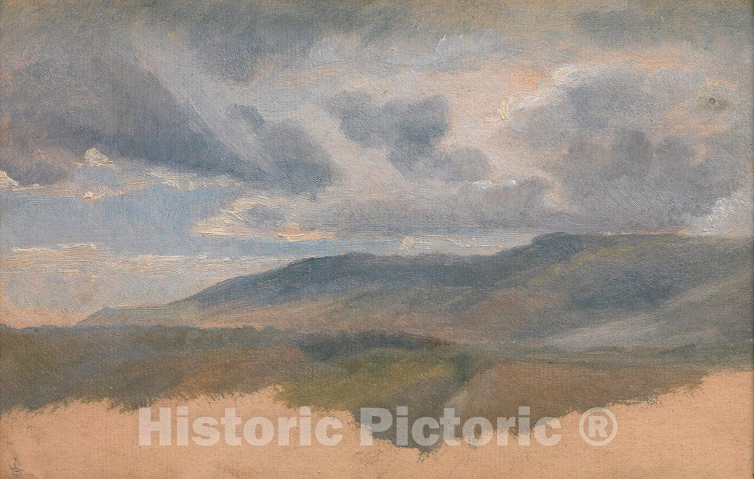 Art Print : Emile Loubon - Landscape Study with Clouds : Vintage Wall Art
