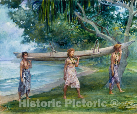 Art Print : John La Farge - Girls Carrying a Canoe, Vaiala in Samoa : Vintage Wall Art