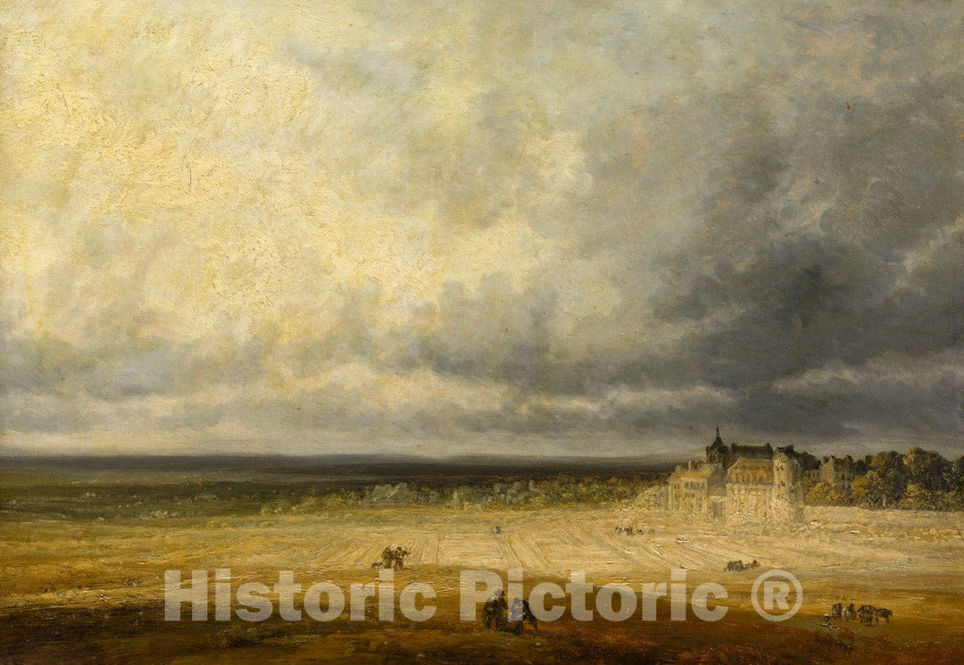 Art Print : Georges Michel - Landscape with a Plowed Field and a Village : Vintage Wall Art
