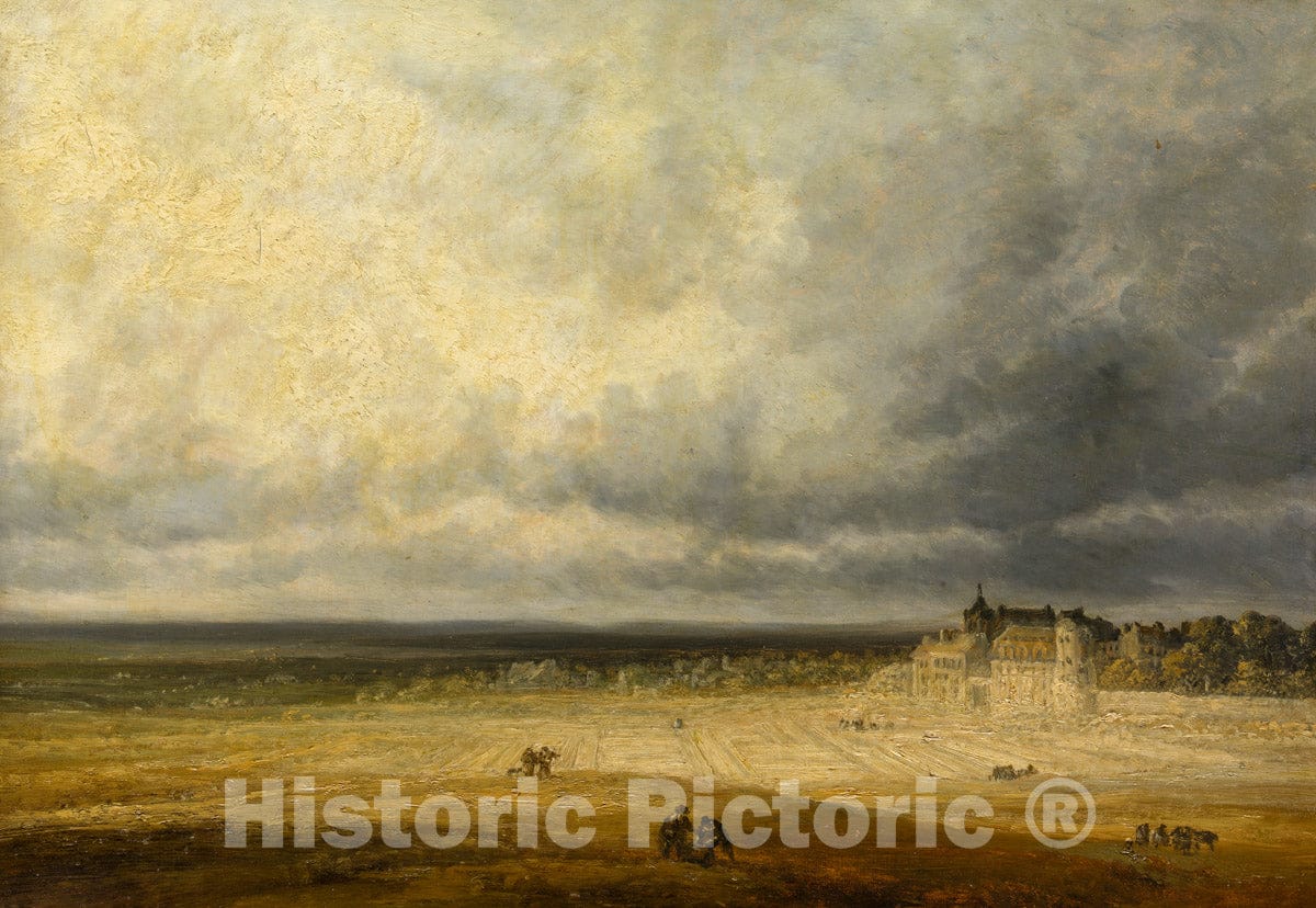 Art Print : Georges Michel - Landscape with a Plowed Field and a Village : Vintage Wall Art