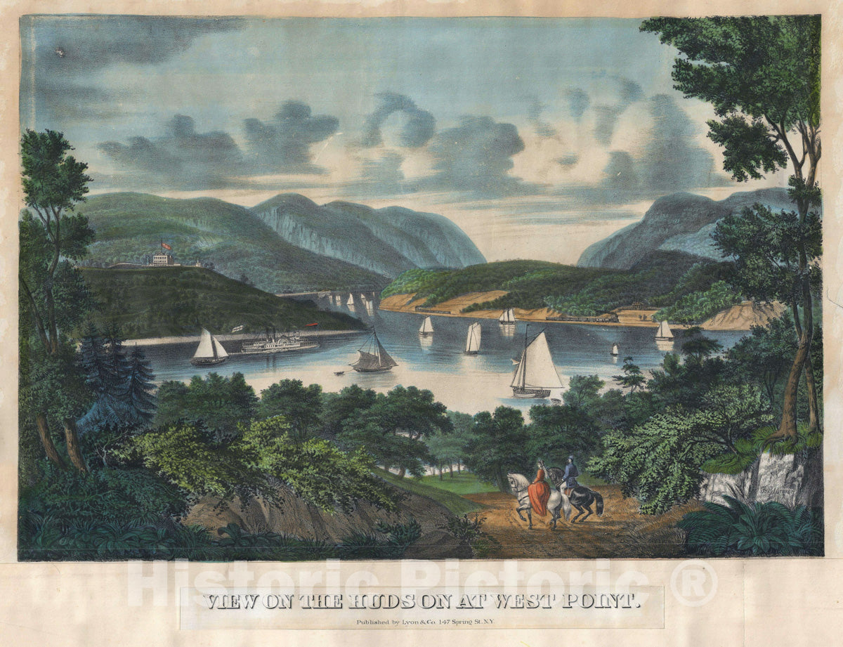 Art Print : West Point Military Academy and The Hudson River, F. Blumner, 1862, Vintage Wall Art