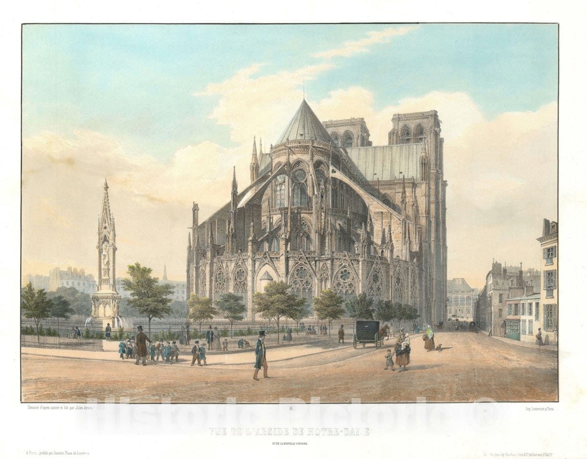 Art Print : View of Apse of Notre Dame, Paris, France, Arnout, 1845, Vintage Wall Art