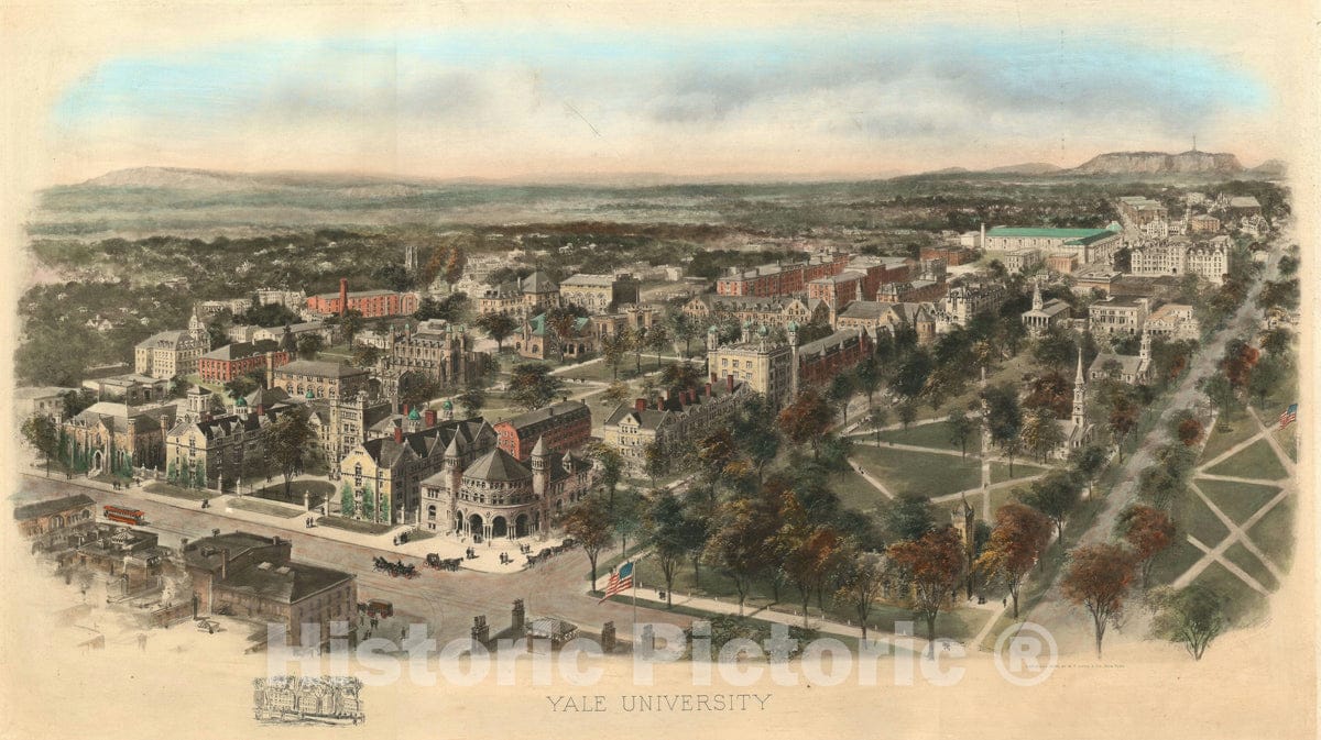 Art Print : View of Yale Univeristy, New Haven, Connecticut, Richard Rummell, 1906, Vintage Wall Art