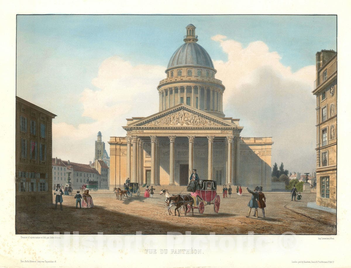 Art Print : View of Pantheon in Paris, France, Arnout, 1845, Vintage Wall Art