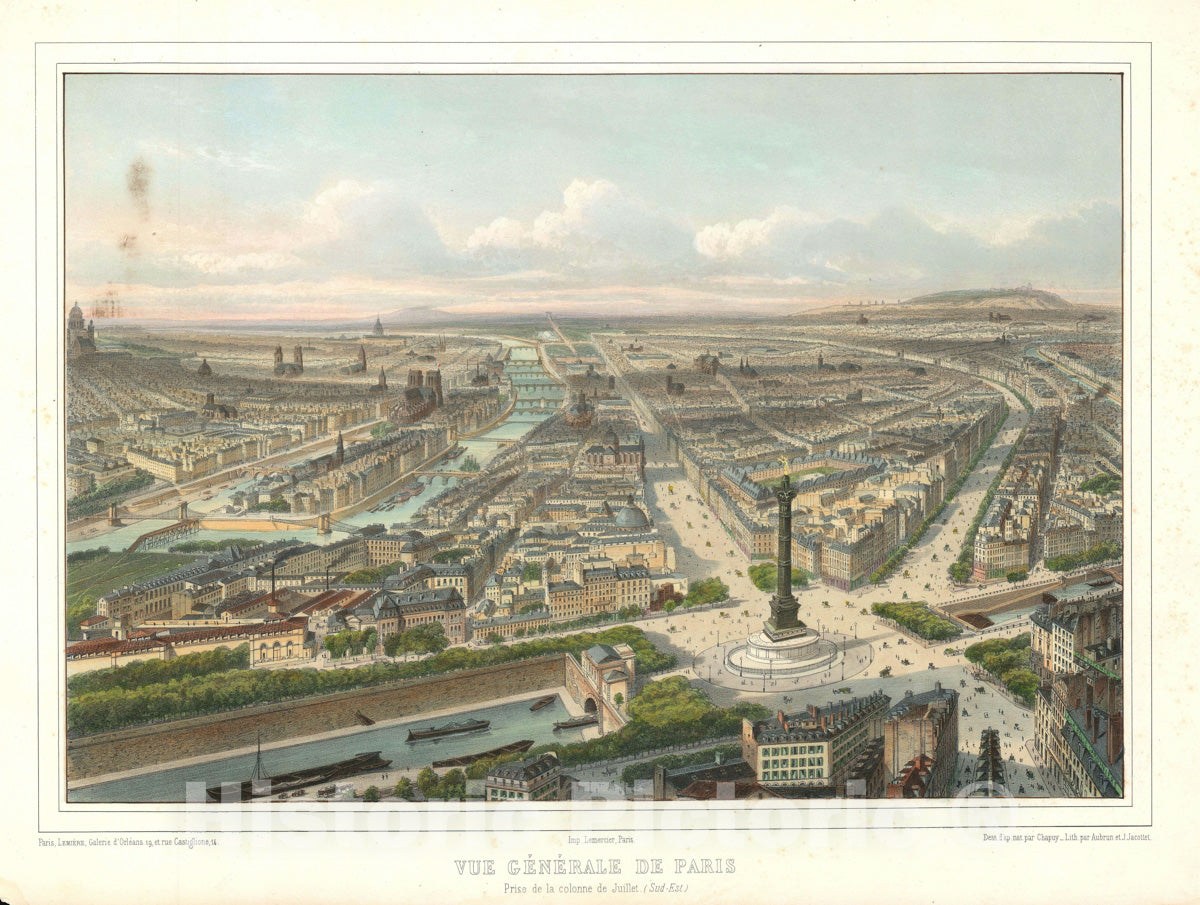 Art Print : View of Paris, France, Chapuy, 1845, Vintage Wall Art