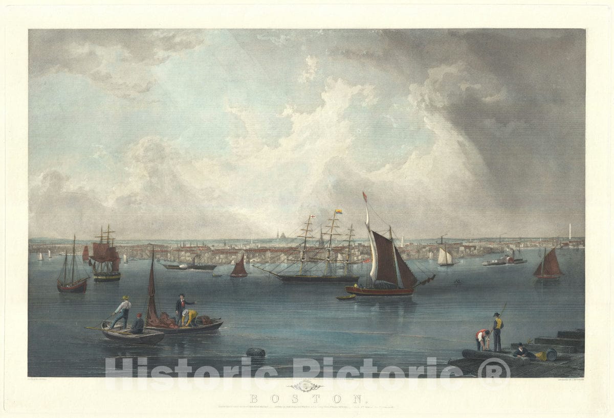 Art Print : Boston Harbor, Mottram, 1858, Vintage Wall Art