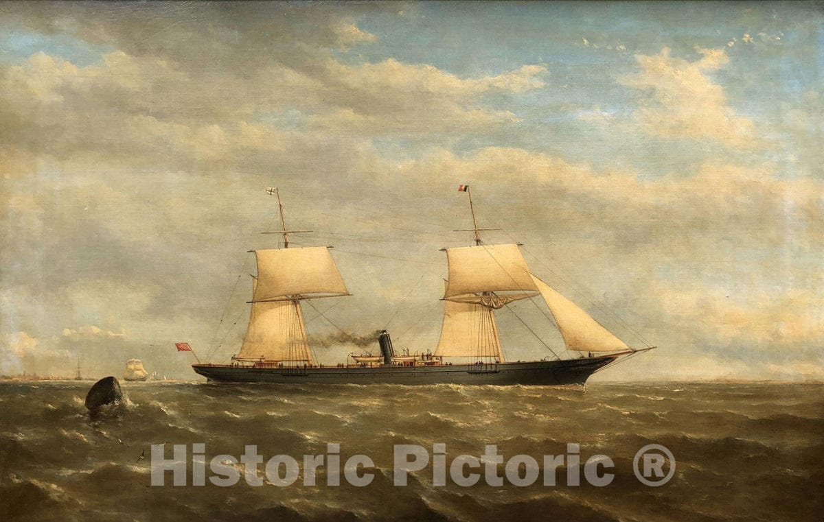 Art Print : Dutton Nautical Painting of The British Mail Steam/Sail Ship 'Bonita', 1817, Vintage Wall Art