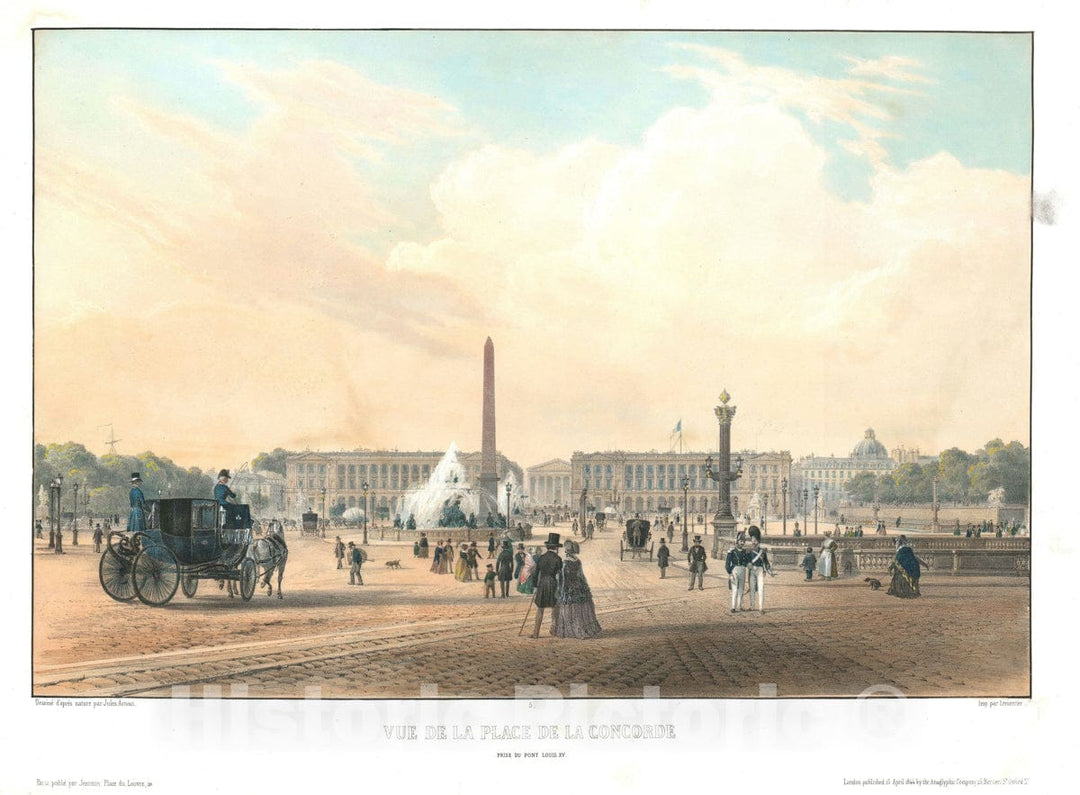 Art Print : View of Place de la Concorde, Paris, France, Arnout, 1844, Vintage Wall Art