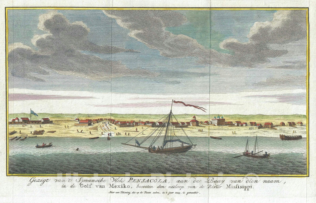Art Print : Pensacola, Florida, Isaak Tirion, 1743, Vintage Wall Art