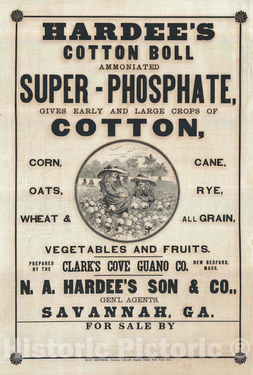 Art Print : Ad for Savannah based Hardee's Son Cotton Fertilizer, 1880, Vintage Wall Art