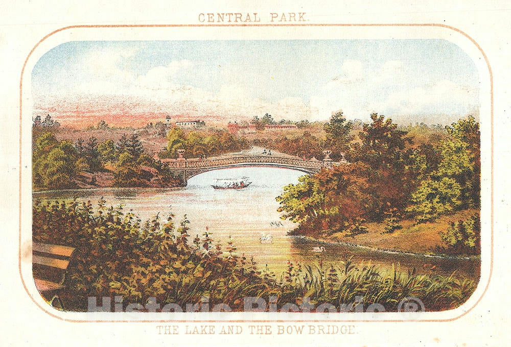 Art Print : Bow Bridge and Lake, Central Park, New York City, Shannon and Rogers, 1868, Vintage Wall Art