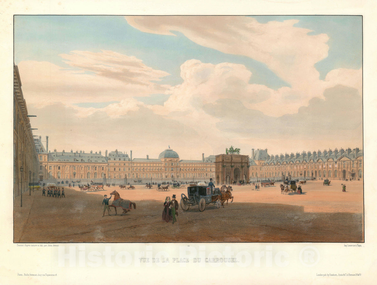 Art Print : View of Place Carrousel and The Tuileries Palace, Arnout, 1845, Vintage Wall Art