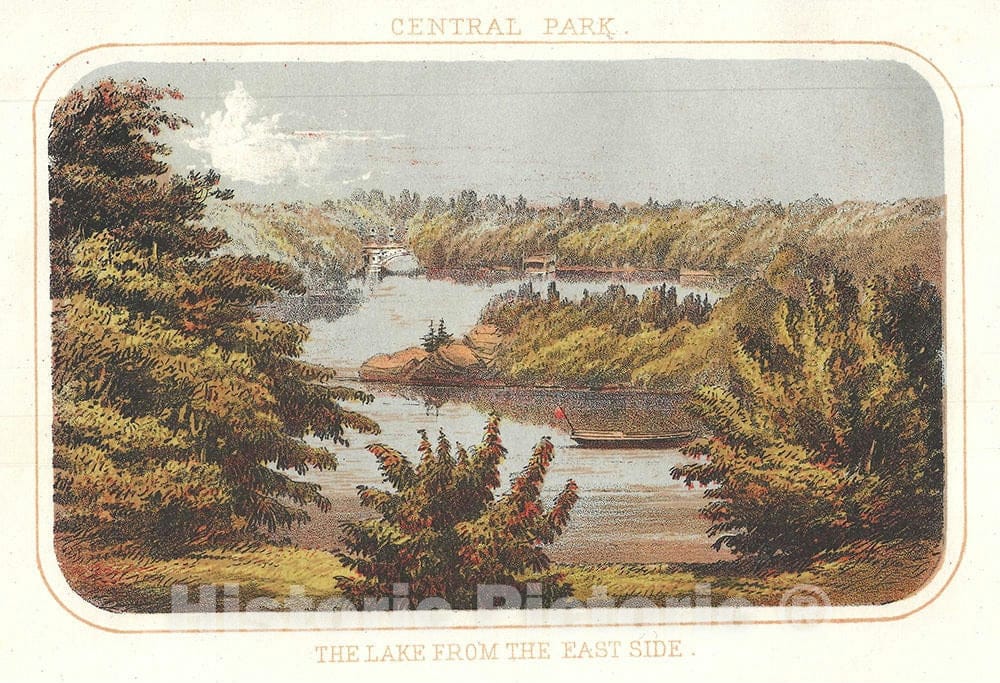 Art Print : Lake, Central Park, New York City, Shannon and Rogers, 1868, Vintage Wall Art