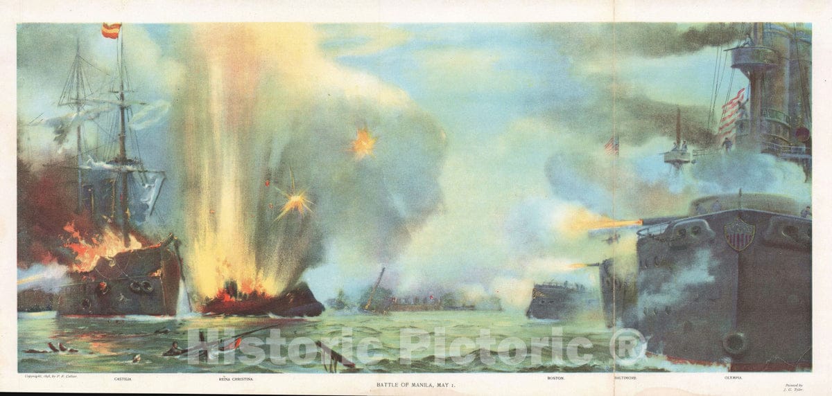 Art Print : Battle of Manila Bay, Philippines, Tyler, 1898, Vintage Wall Art