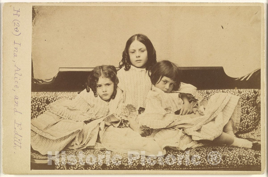 Photo Print : Lewis Carroll - Edith, Ina and Alice Liddell on a Sofa : Vintage Wall Art
