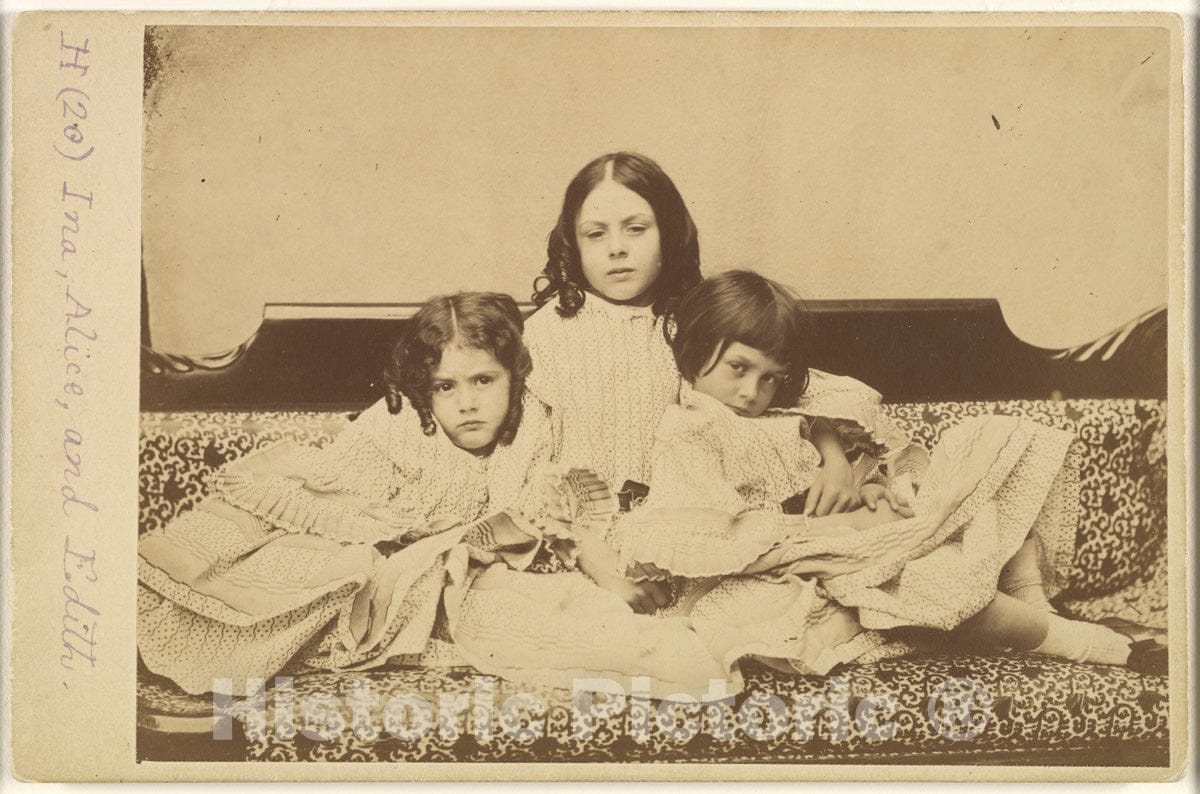 Photo Print : Lewis Carroll - Edith, Ina and Alice Liddell on a Sofa : Vintage Wall Art