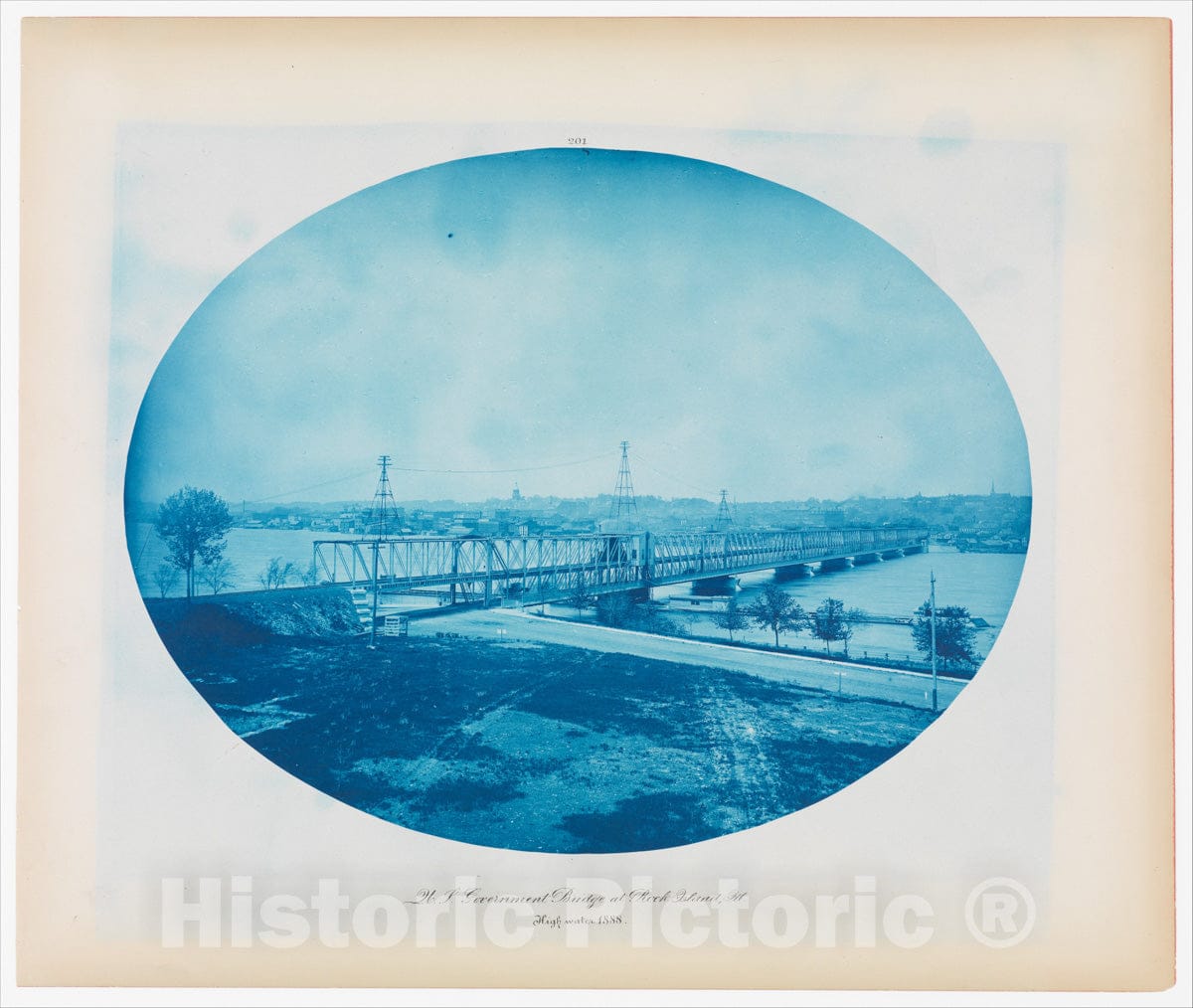 Photo Print : Henry P. Bosse - No. 201. U.S. Government Bridge at Rock Island, Illinois (High Water) : Vintage Wall Art