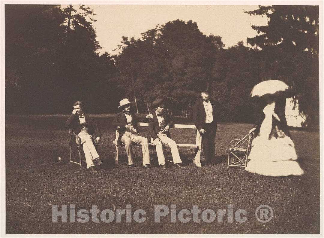 Photo Print : Édouard Baldus - Groupe Dans le PARC du château de La Faloise : Vintage Wall Art