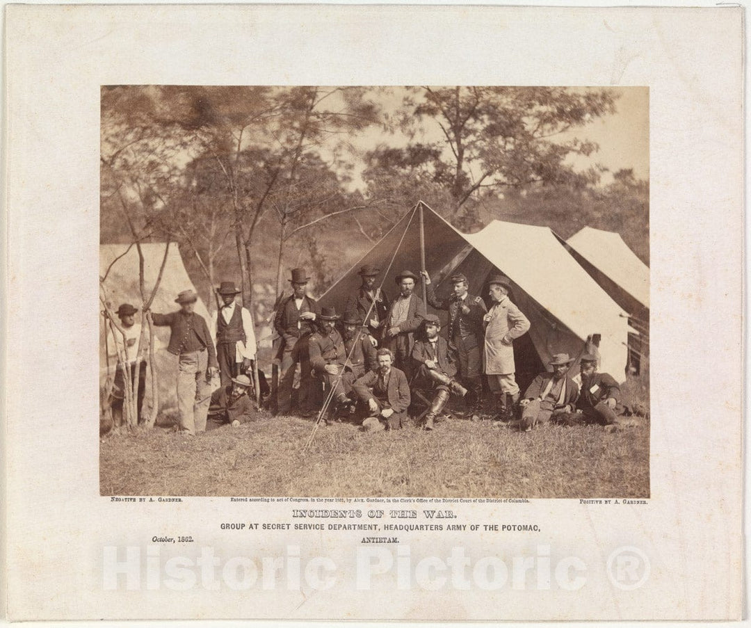 Photo Print : Alexander Gardner - Group at Secret Service Department, Headquarters, Army of The Potomac, Antietam, October 1862 : Vintage Wall Art