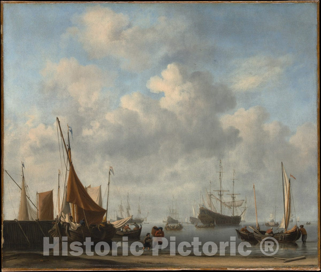 Art Print : Willem Van de Velde II - Entrance to a Dutch Port : Vintage Wall Art