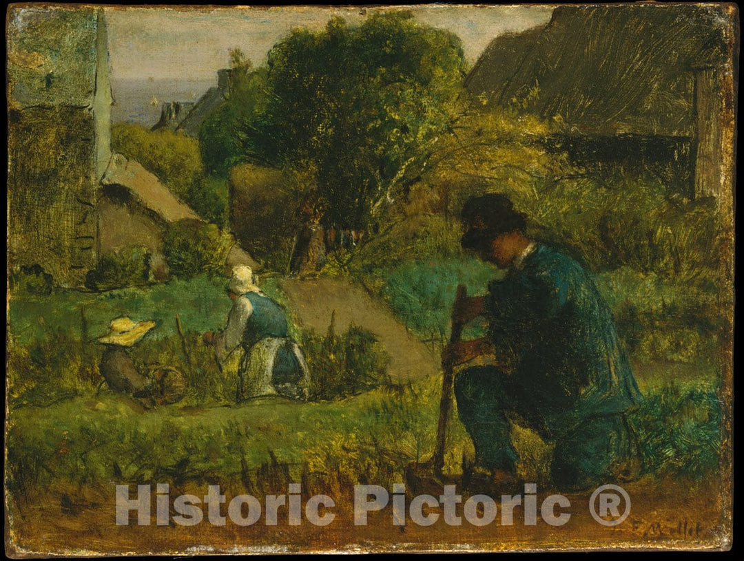 Art Print : Jean-François Millet - Garden Scene : Vintage Wall Art