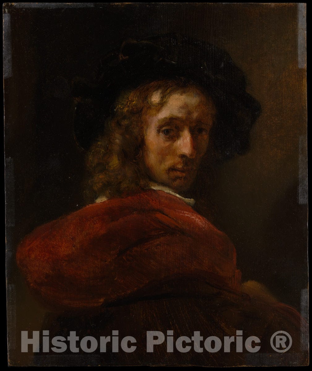 Art Print : Style of Rembrandt - Man in a Red Cloak : Vintage Wall Art