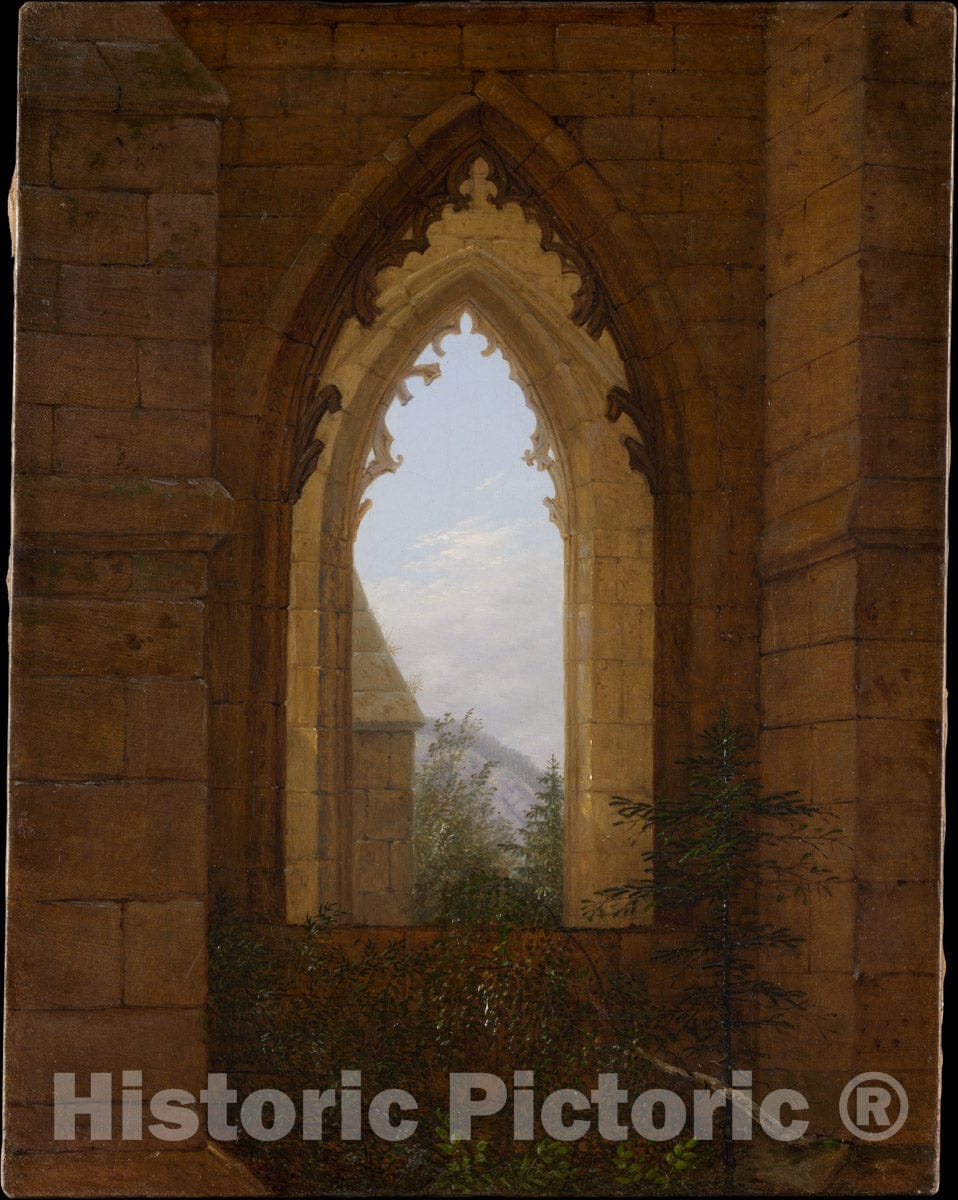 Art Print : Carl Gustav Carus - Gothic Windows in The Ruins of The Monastery at Oybin : Vintage Wall Art