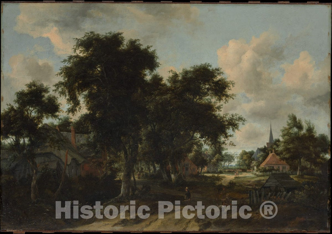 Art Print : Meyndert Hobbema - Entrance to a Village : Vintage Wall Art