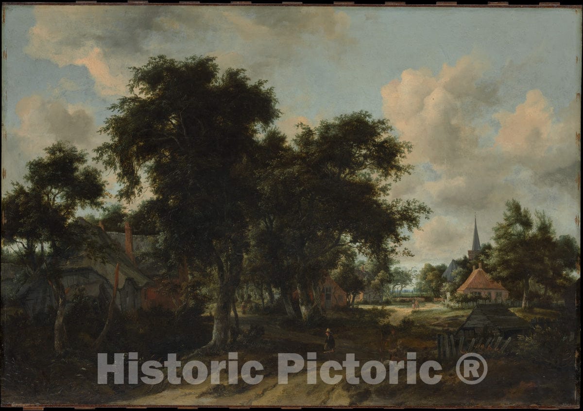 Art Print : Meyndert Hobbema - Entrance to a Village : Vintage Wall Art
