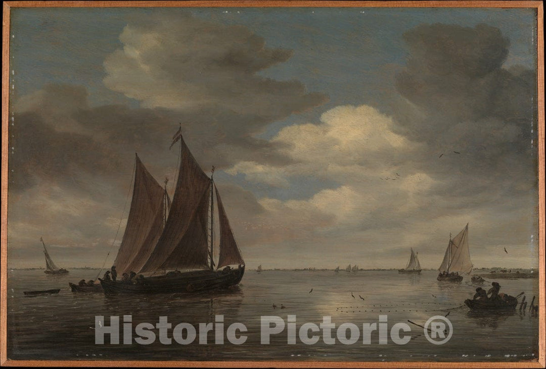 Art Print : Salomon Van Ruysdael - Fishing Boats on a River : Vintage Wall Art
