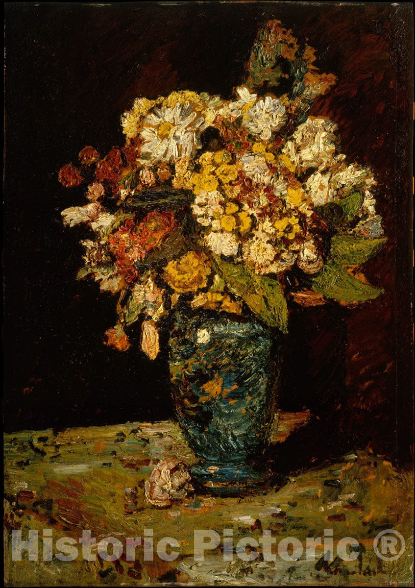 Art Print : Adolphe Monticelli - Flowers in a Blue Vase : Vintage Wall Art