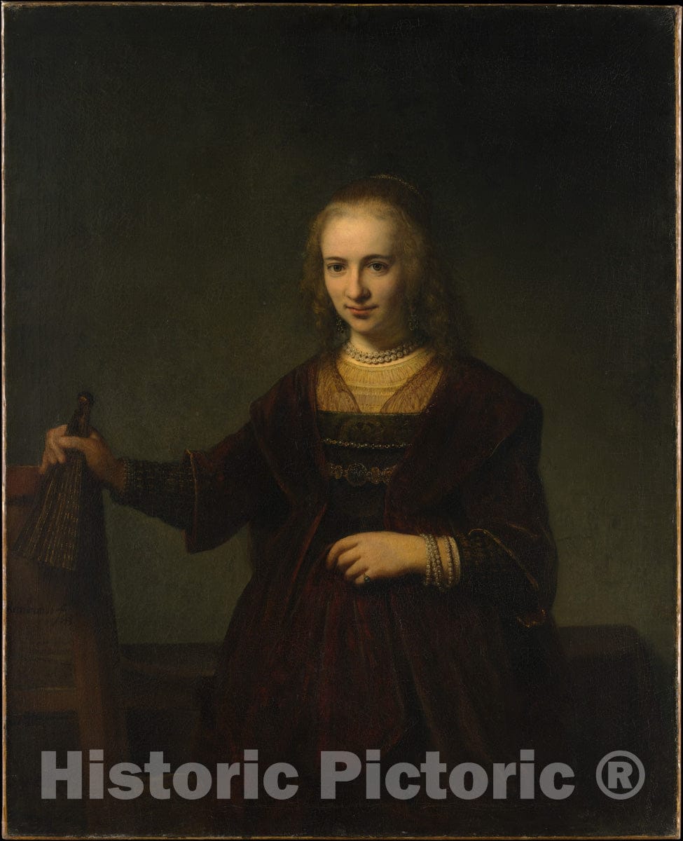 Art Print : Style of Rembrandt - Portrait of a Woman : Vintage Wall Art