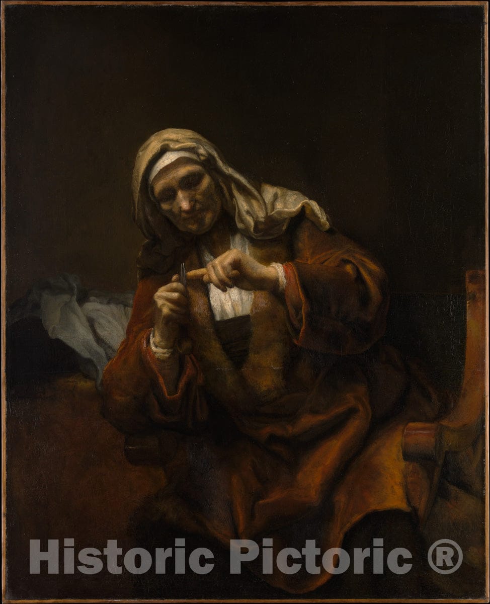 Art Print : Style of Rembrandt - Old Woman Cutting Her Nails : Vintage Wall Art