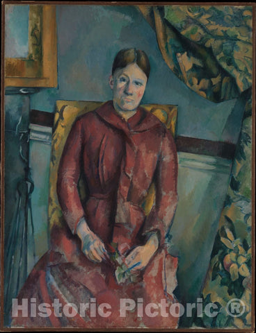 Art Print : Paul Cézanne - Madame Cézanne (Hortense Fiquet, 1850–1922) in a Red Dress : Vintage Wall Art