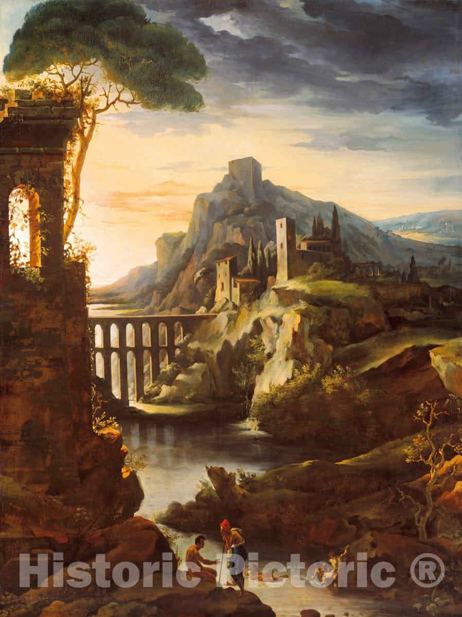Art Print : Théodore Gericault - Evening: Landscape with an Aqueduct : Vintage Wall Art