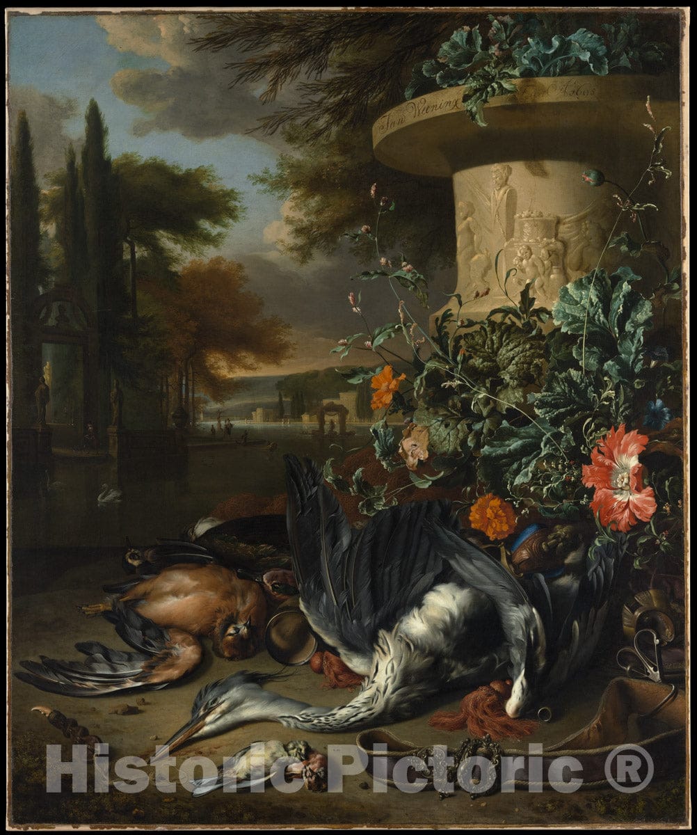 Art Print : Jan Weenix - Gamepiece with a Dead Heron (Falconer's Bag) : Vintage Wall Art