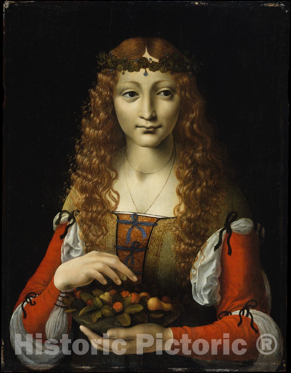 Art Print : Giovanni Ambrogio de Predis - Girl with Cherries : Vintage Wall Art