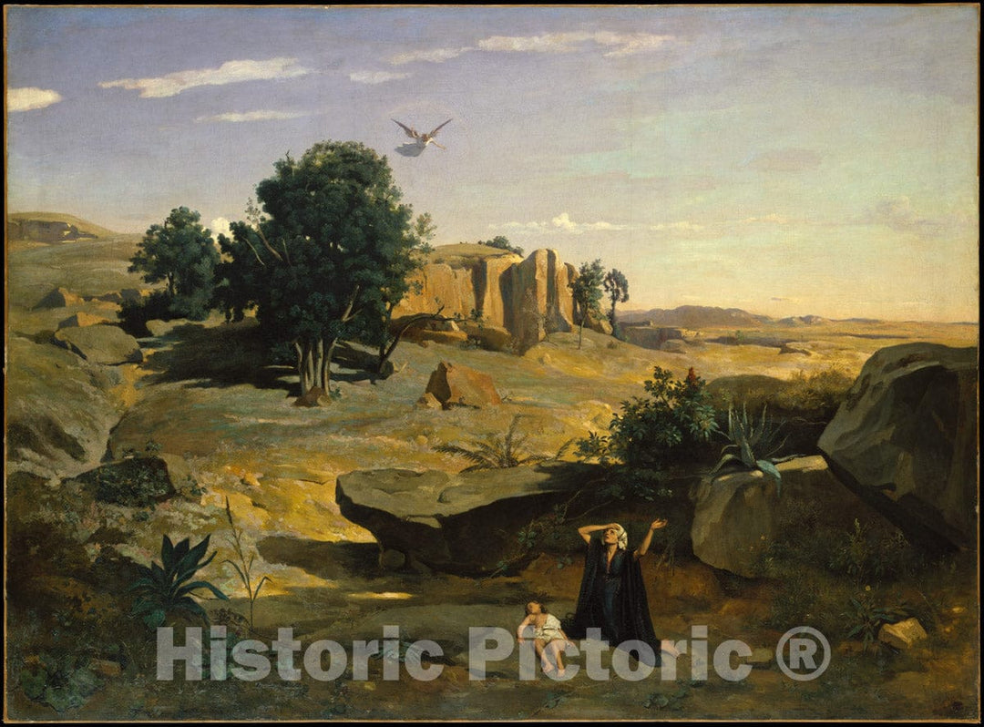 Art Print : Camille Corot - Hagar in The Wilderness : Vintage Wall Art