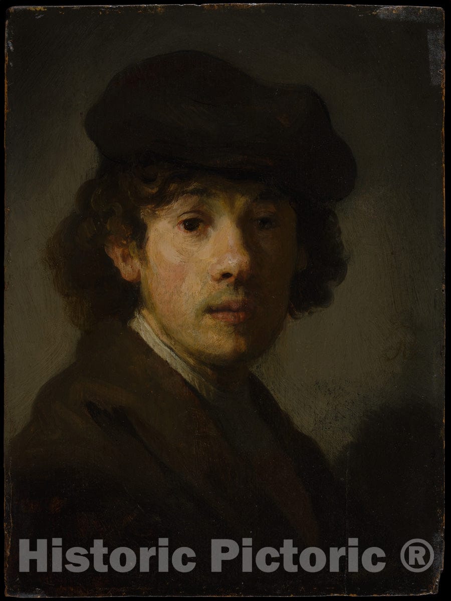 Art Print : Style of Rembrandt - Rembrandt (1606–1669) as a Young Man : Vintage Wall Art