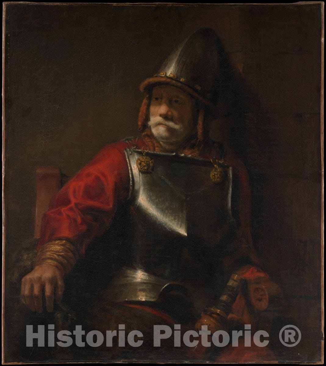 Art Print : Style of Rembrandt - Man in Armor (Mars?) : Vintage Wall Art
