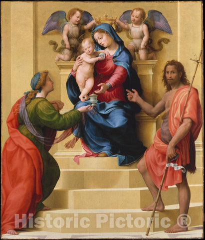 Art Print : Giuliano di Piero di Simone Bugiardini - Madonna and Child Enthroned with Saints Mary Magdalen and John The Baptist : Vintage Wall Art